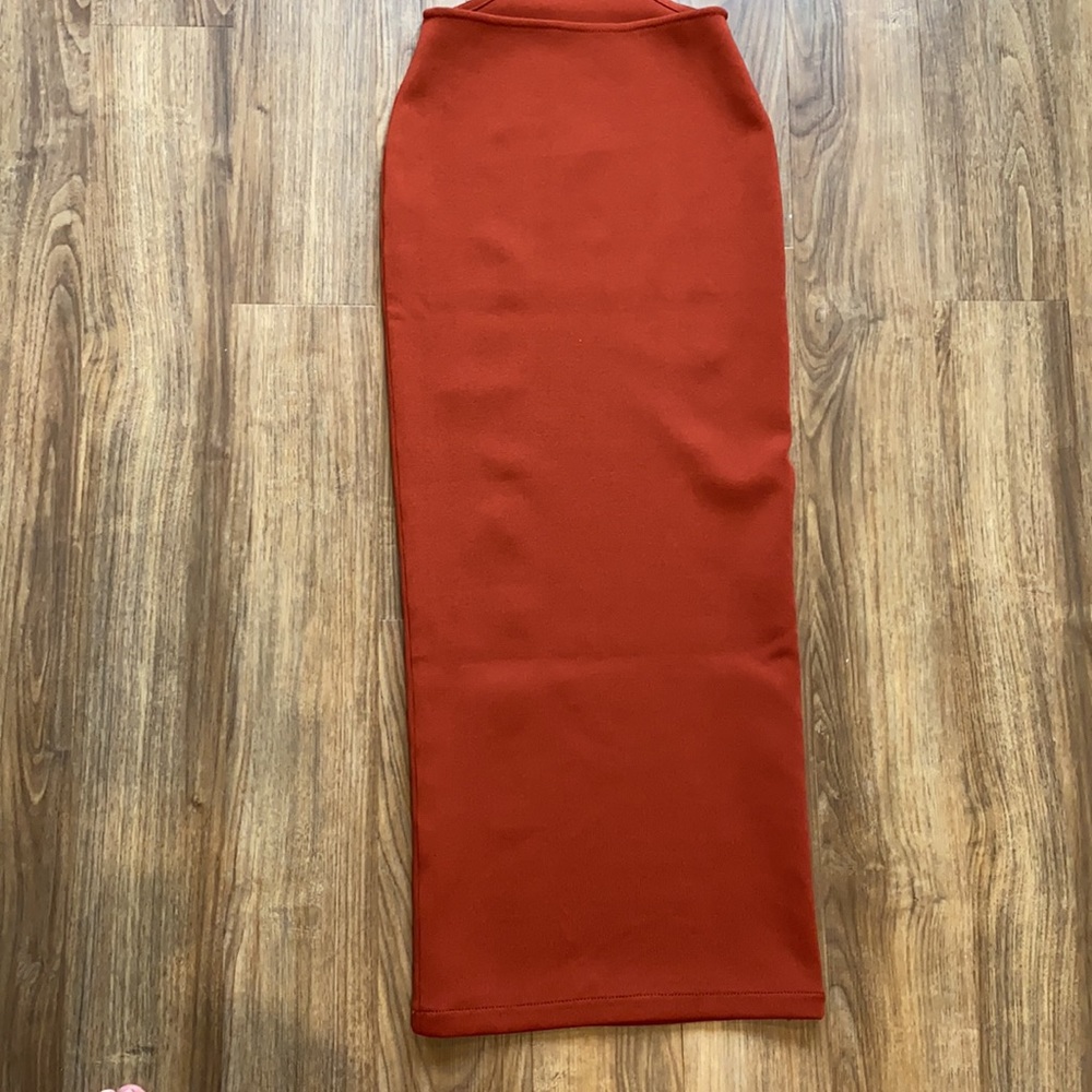 CUT OUT RUST AMBER MIDI DRESS XS - Picture 11 of 13
